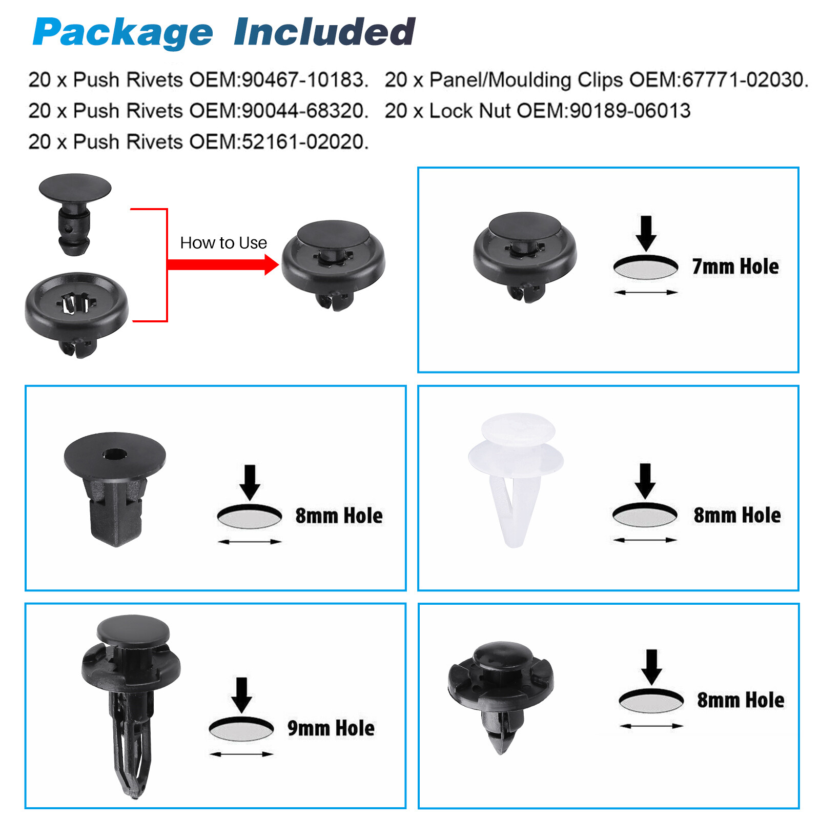 FOR TOYOTA & LEXUS Trim Panel Clips Bumper Fender Push Pin Rivet 7 8 9mm Engine