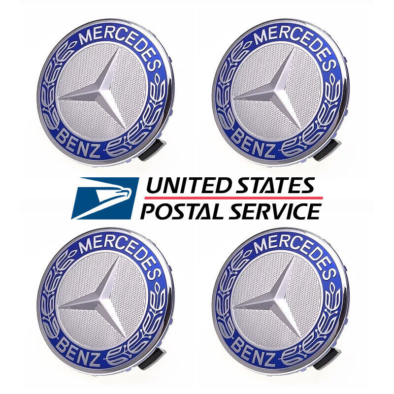 4x For Mercedes-Benz Dark Blue Wheel Center Hubcaps Emblem Rim Cap Set 75mm