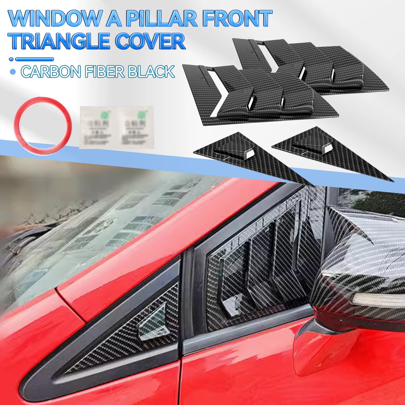 Carbon Fiber Side Front Window Louver Cover Trim ABS For Honda Civic 2011-2015