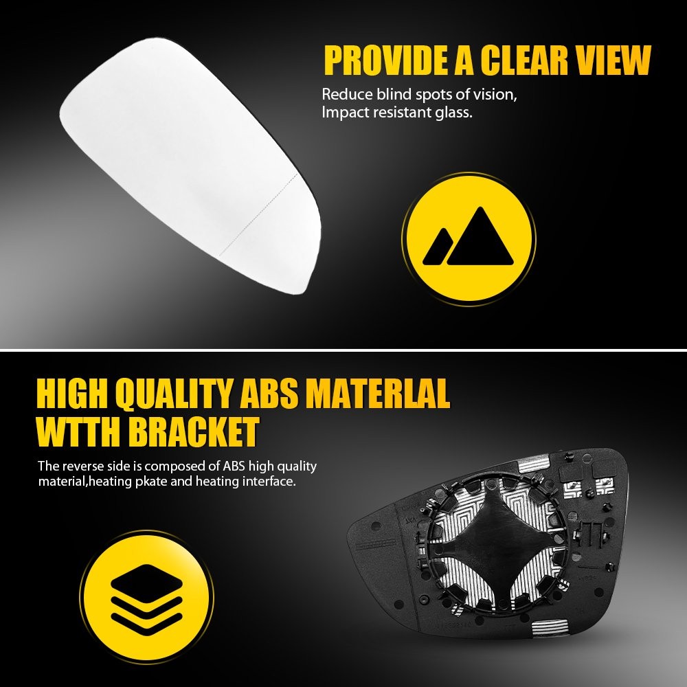 Passenger Side Car Mirror Glass with Backing Plate for Volkswagen CC 09-16 1-5X