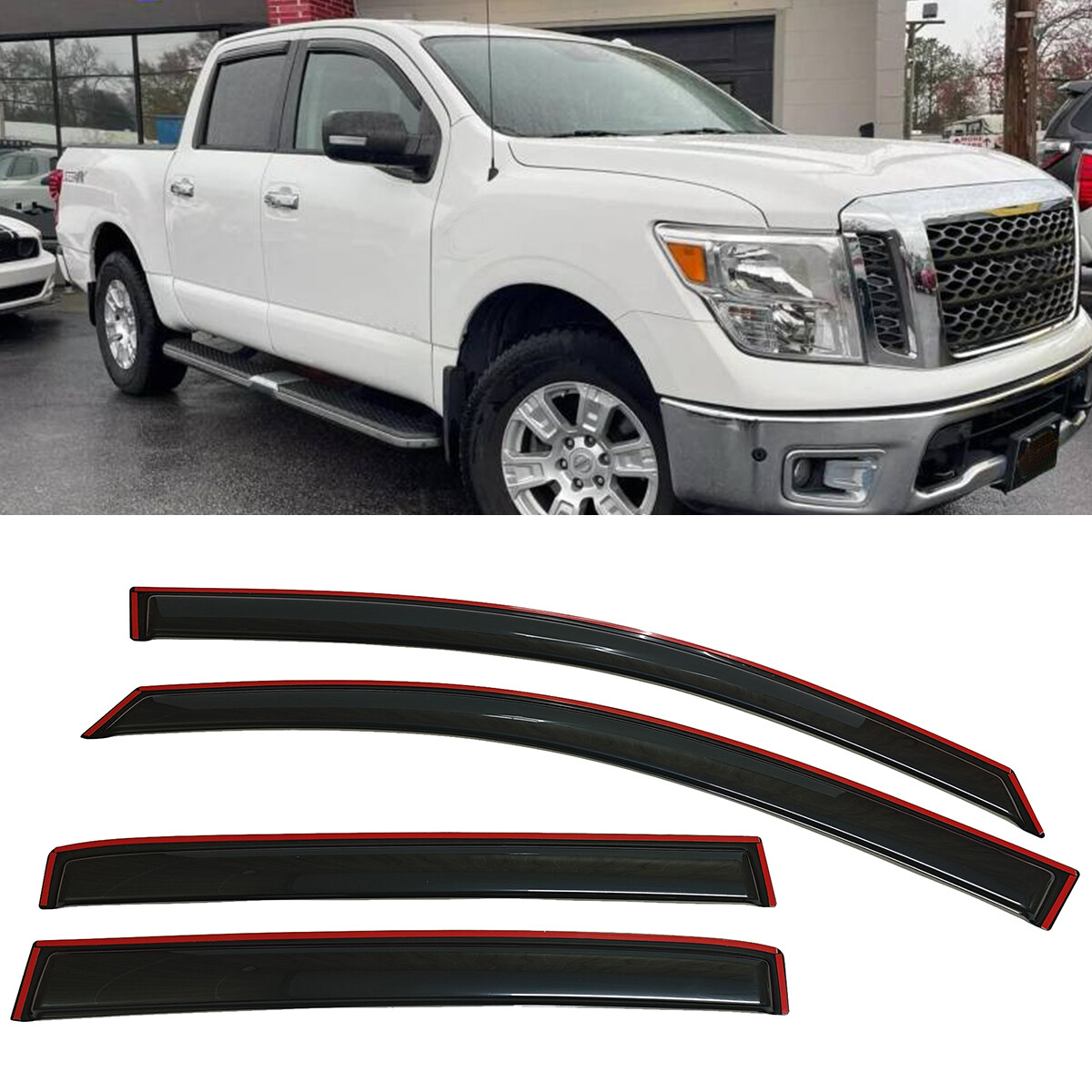 IN-CHANNEL Window Visors Sun Vent Rain Guard Fit Nissan Titan Crew Cab 2016-2024