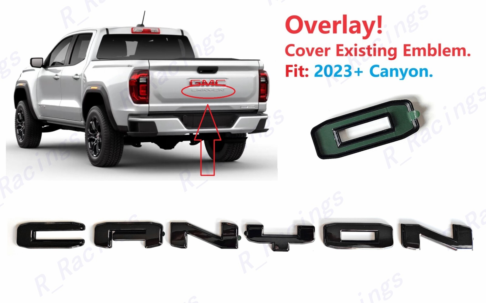 OVERLAY 1PC Gloss Black Rear Tailgate Canyon Emblem Badge 2023+ GMC Canyon