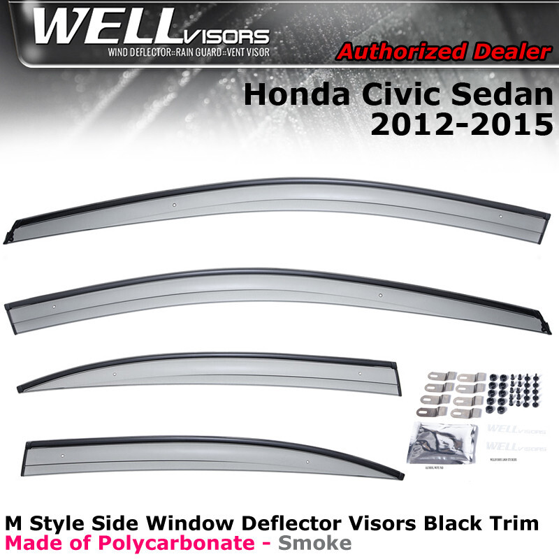 WELLvisors For Honda Civic Sedan 12-15 4D Side Clip on Window Visors Aerodyn