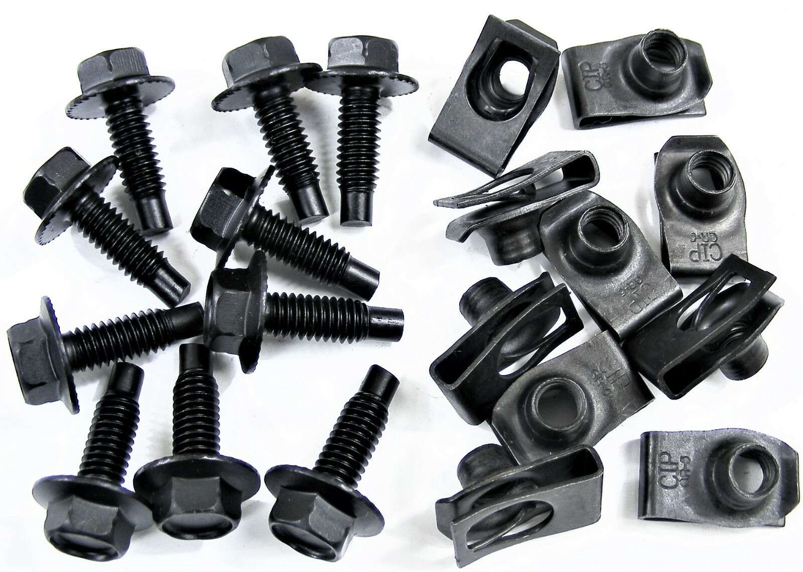 FORD Body Bolts & U-nut Clips- 5/16-18 x 1″ Long- 1/2″ Hex- 20pcs (10ea)- #411
