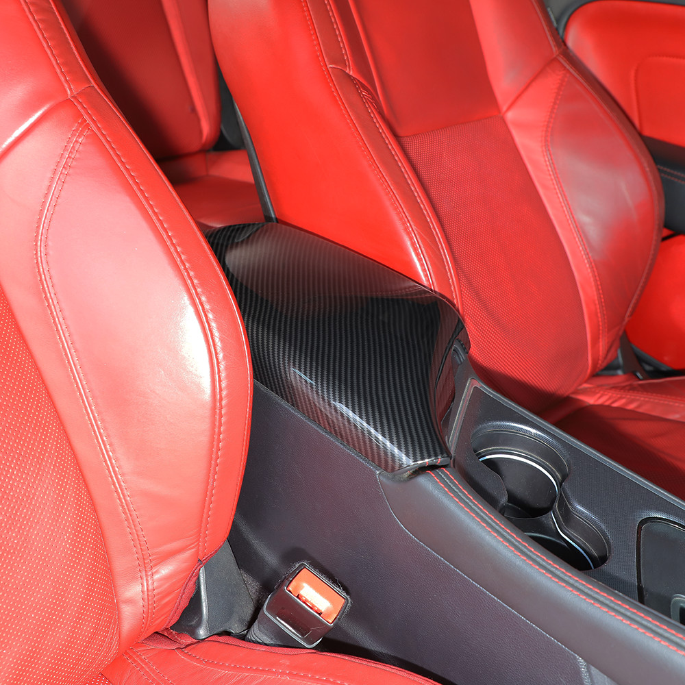 Carbon Fiber Armrest Box Panel Cover Trim For Dodge Challenger 2015+ Accessories