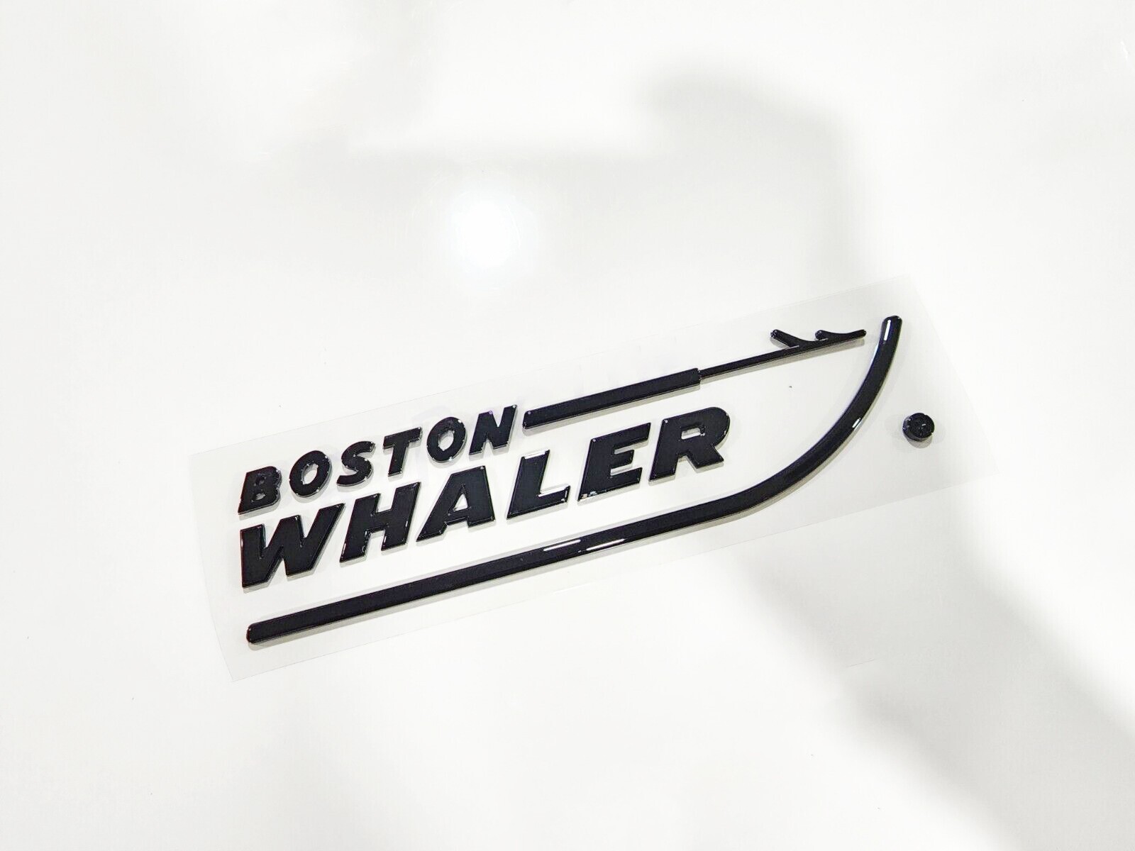 2PCS NEW BOSTON WHALER EMBLEM BADGE LETTERS GLOSS BLACK 8-3/4″ X 2″ PEEL & STICK