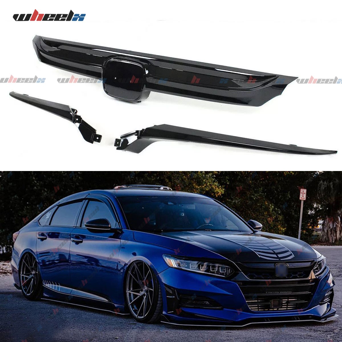 For Honda Accord 2018-2020 Glossy Black JDM Style Front Grille W/ Black Garnish