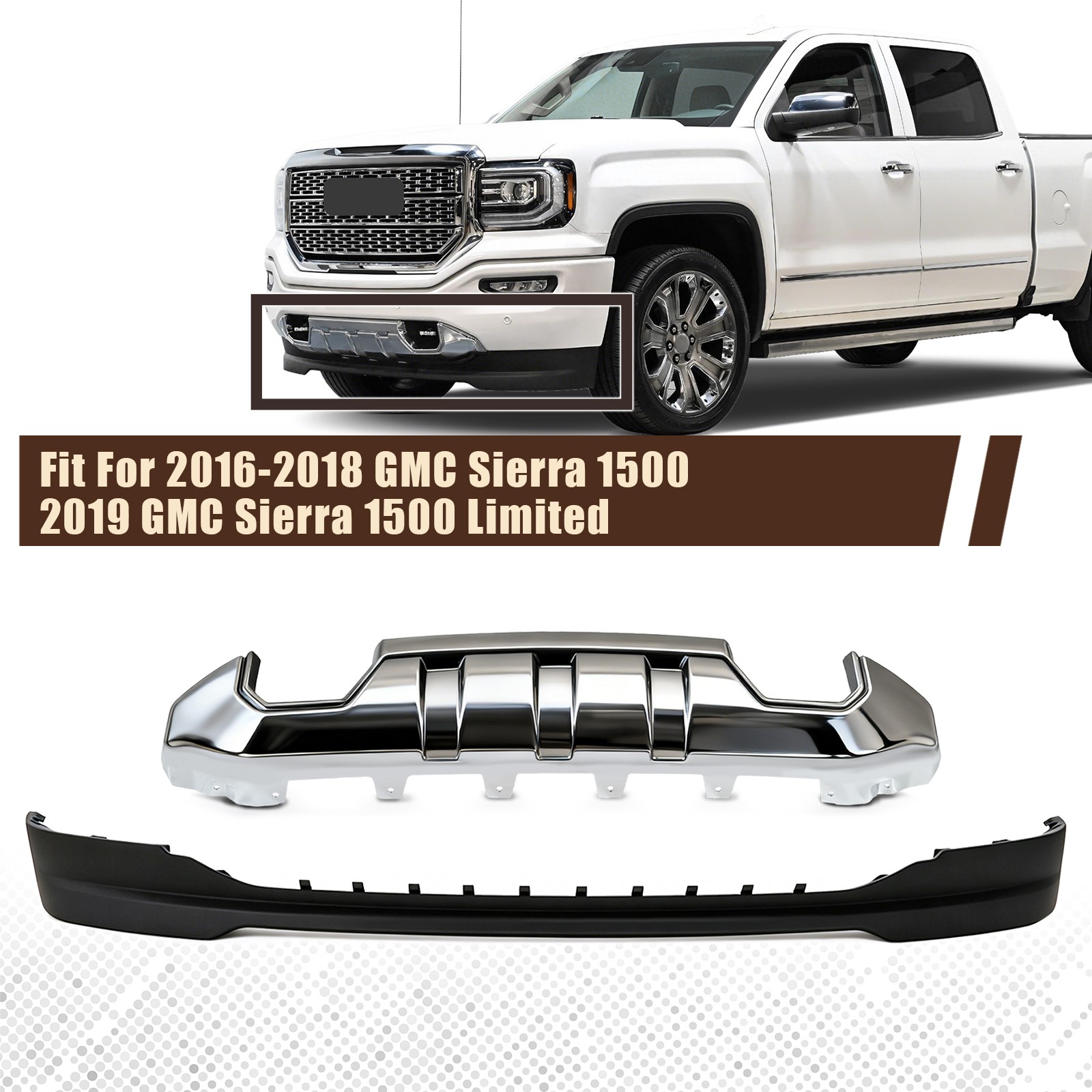 Front Bumper Lower Skid Plate & Air Deflector For 2016 2017 2018 GMC Sierra 1500