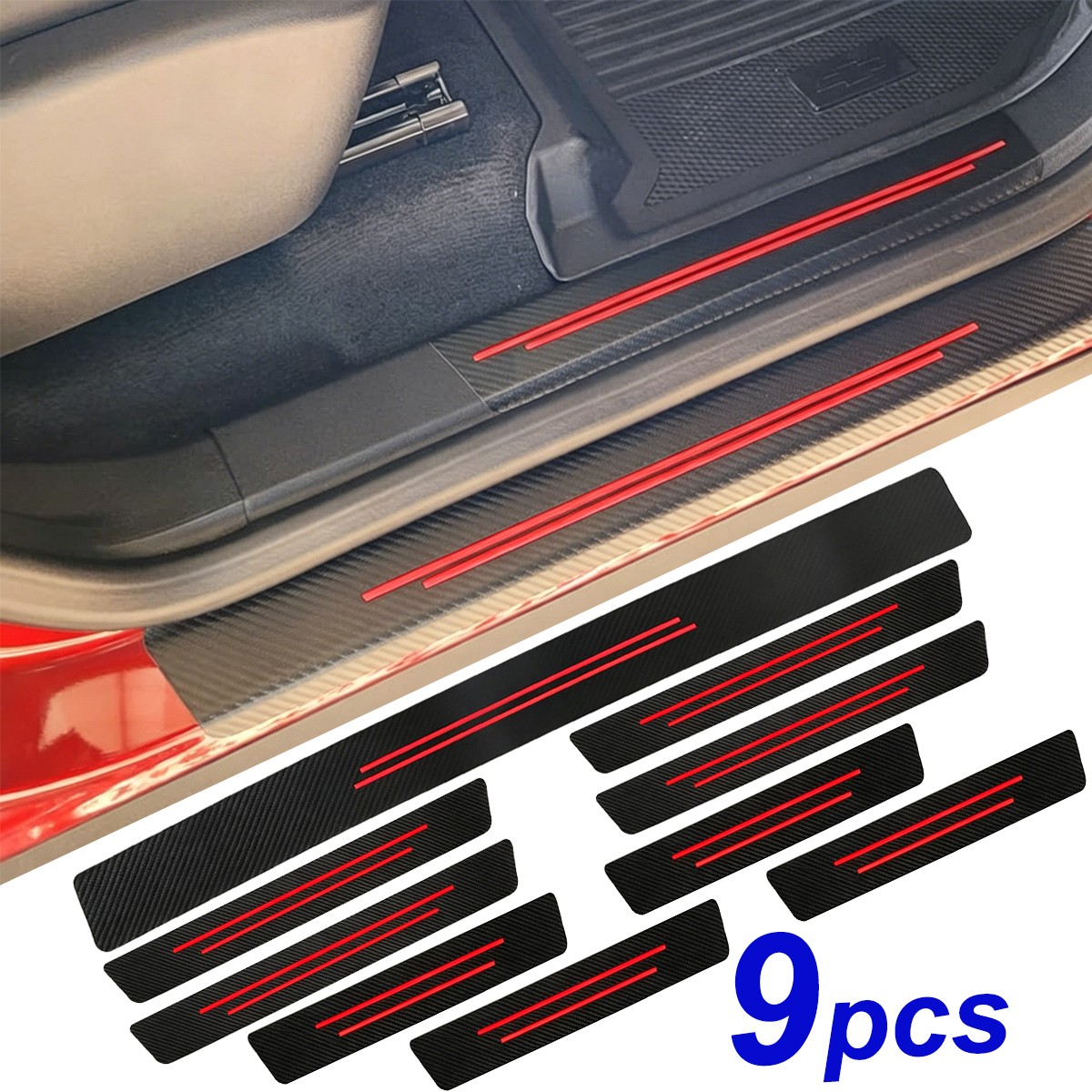 9Pcs Carbon Fiber Leather Door Sill +Trunk Threshold Protector Kit For Most Ford