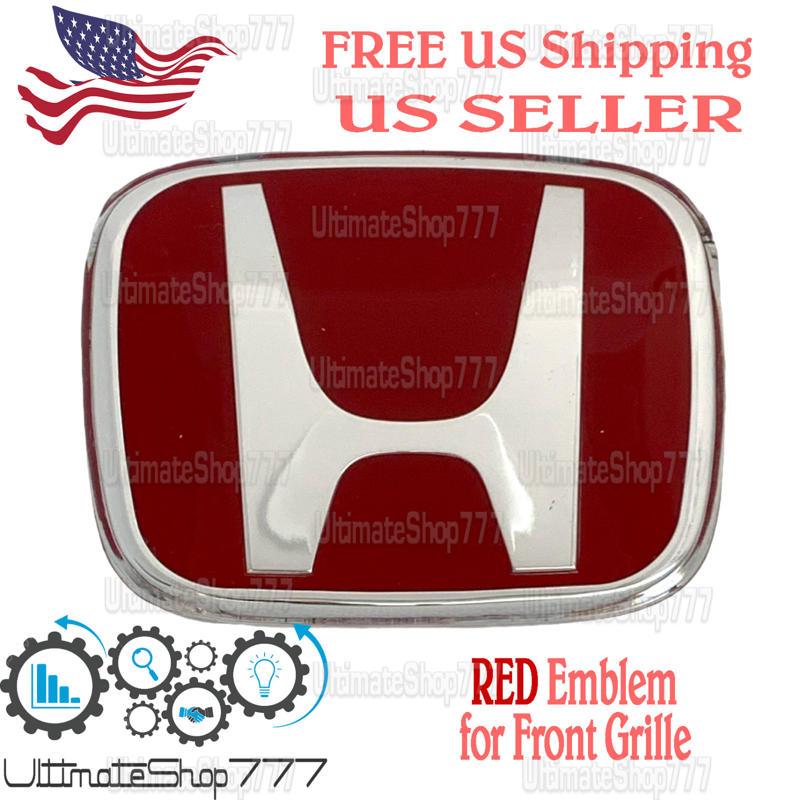 RED H Front Grille Emblem Accord 18-22 CR-V 12-22 Crosstour 12-15 Pilot 16-18