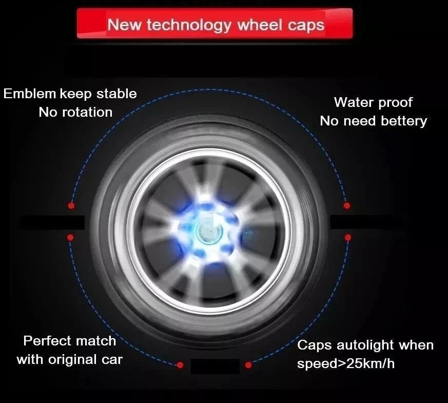4PCS 62mm Self-Powered Floating LED Wheel Hub Light Caps for Toyota Blue