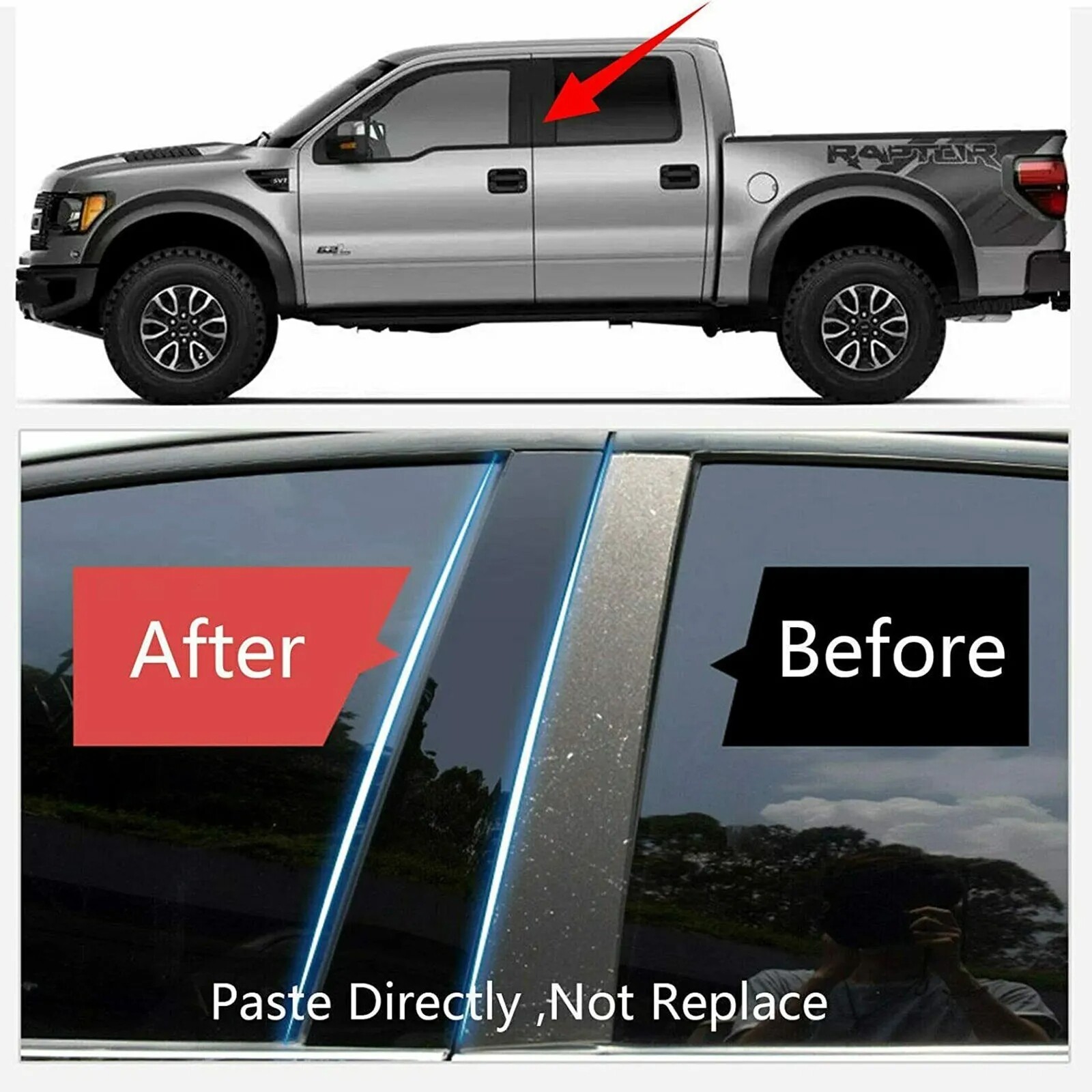 For 2004-2014 Ford F-150 F150 Super Cab Crew Glossy Black Pillar Post Door Trim
