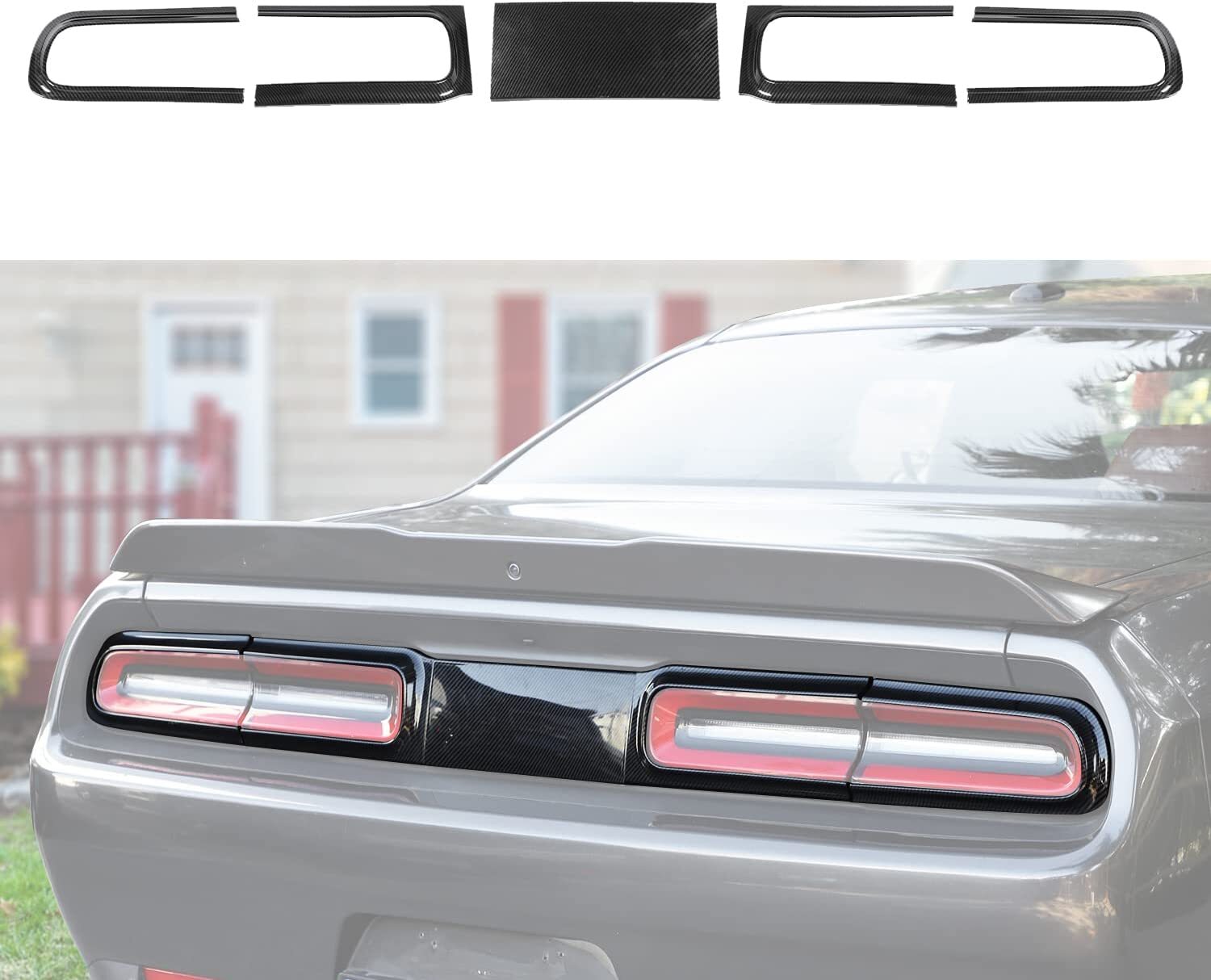 5x Carbon Fiber Rear Taillight Cover Trim Accessories for Dodge Challenger 2015+