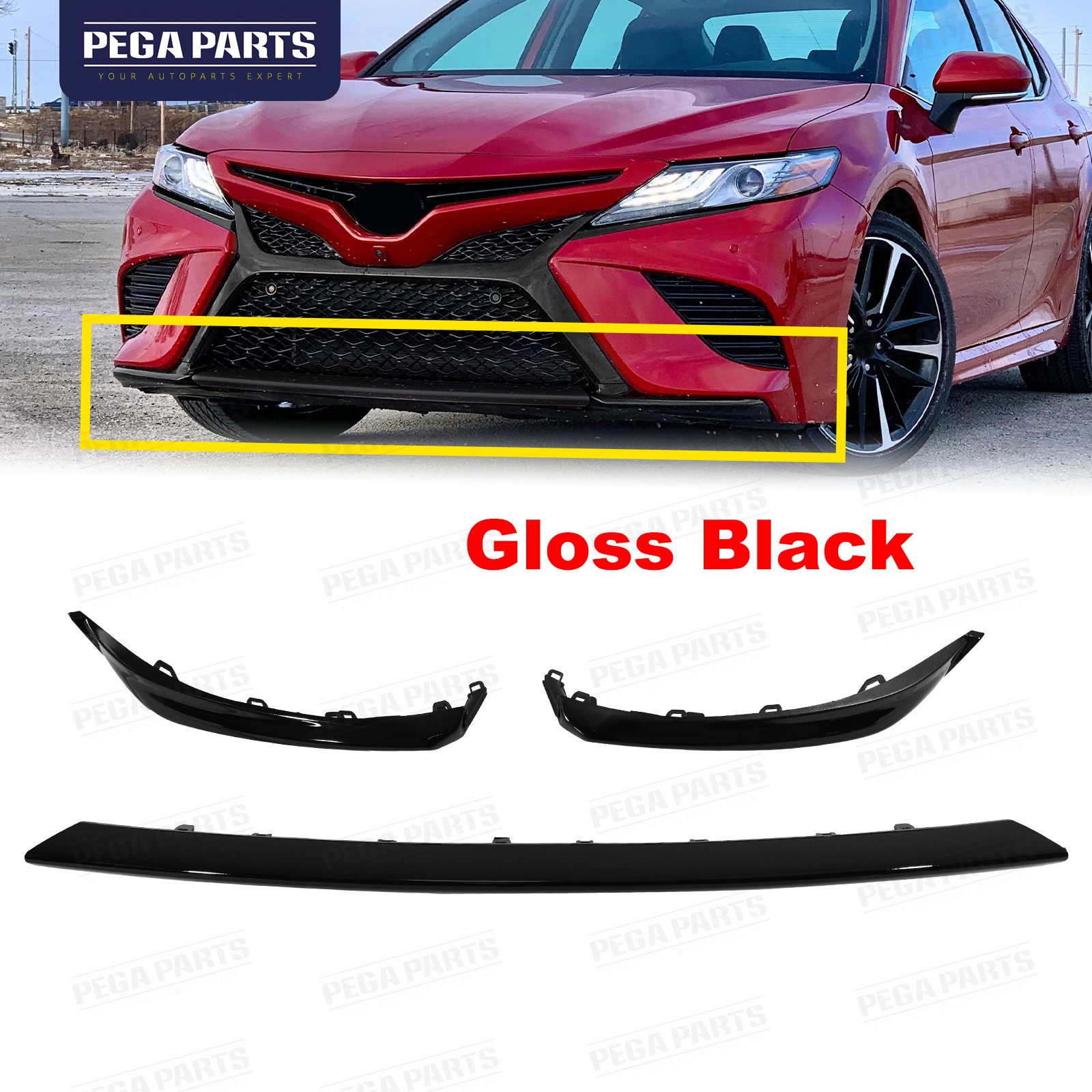 For Toyota Camry SE XSE 2018-2020 Front Bumper Lip Molding Trim Glossy Black