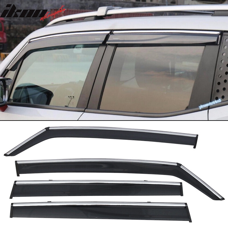 Fits 15-23 Jeep Renegade Polycarbonate Window Visors w/ Chrome Trim 4Pc Set