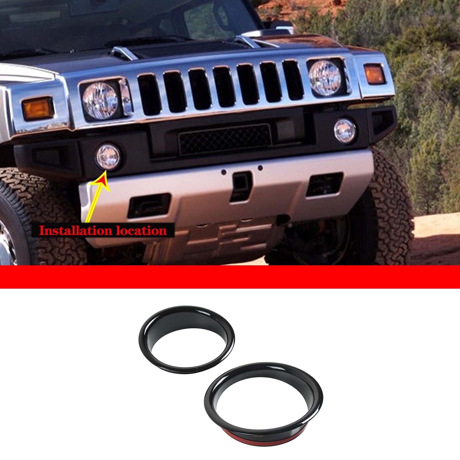 Gloss Black Front Bumper Chrome Fog Lights Lamps Trim Cover For Hummer H2 03-09