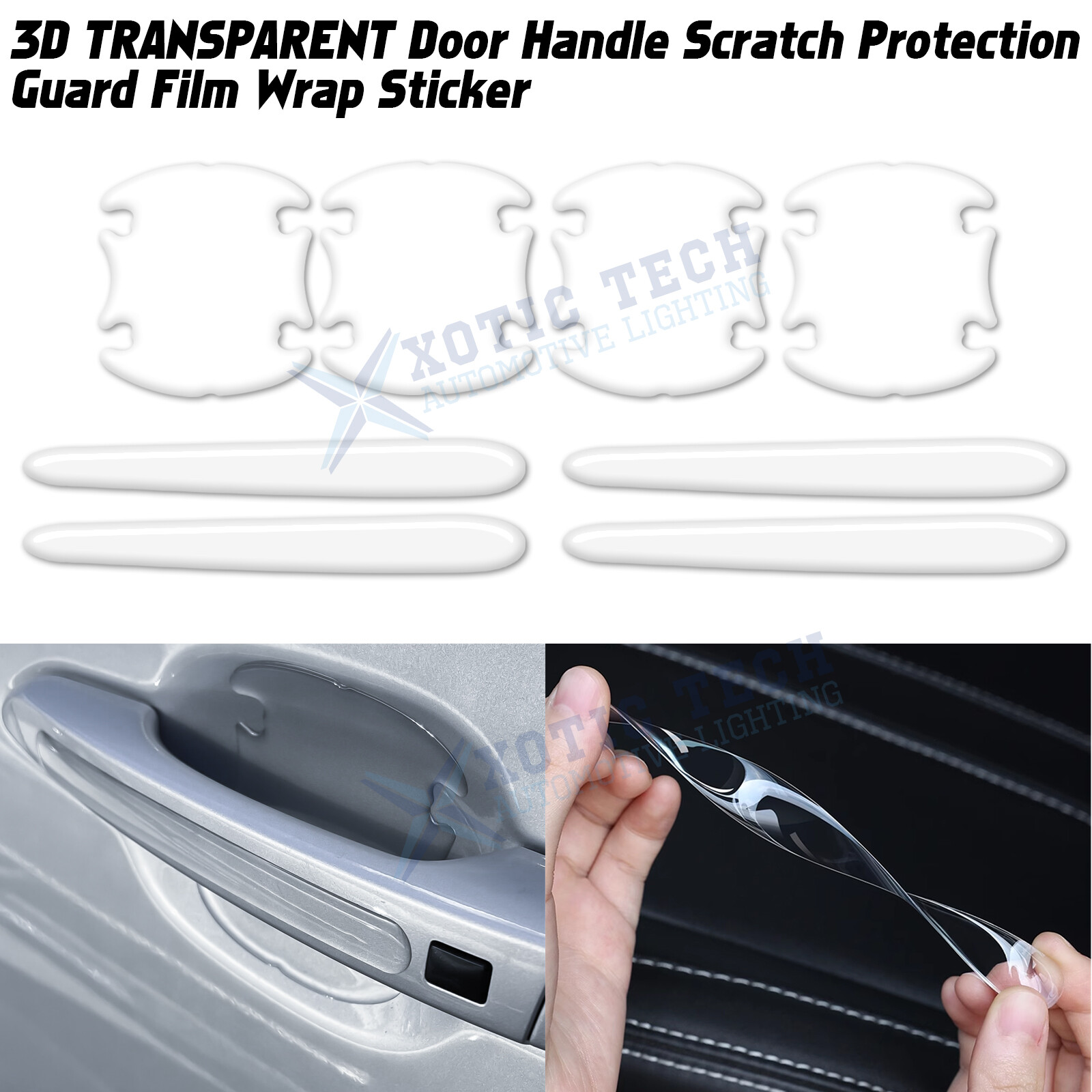 8x Clear Transparent Door Handle Bowl Strip Decals Guard Film Universal for Car