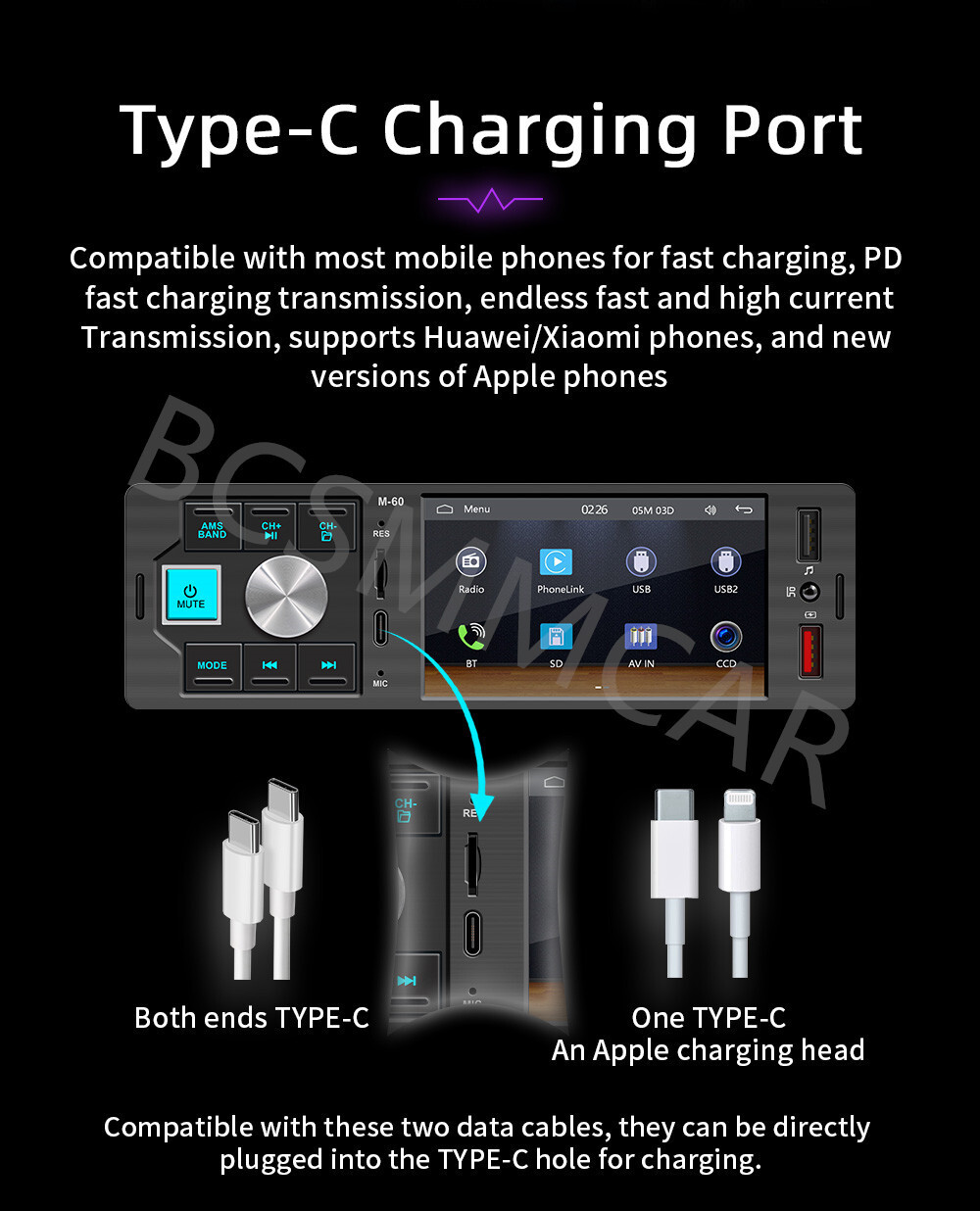 4.1in Car Radio Stereo Bluetooth Single 1Din CarPlay Android Auto TF/AUX/USB/FM