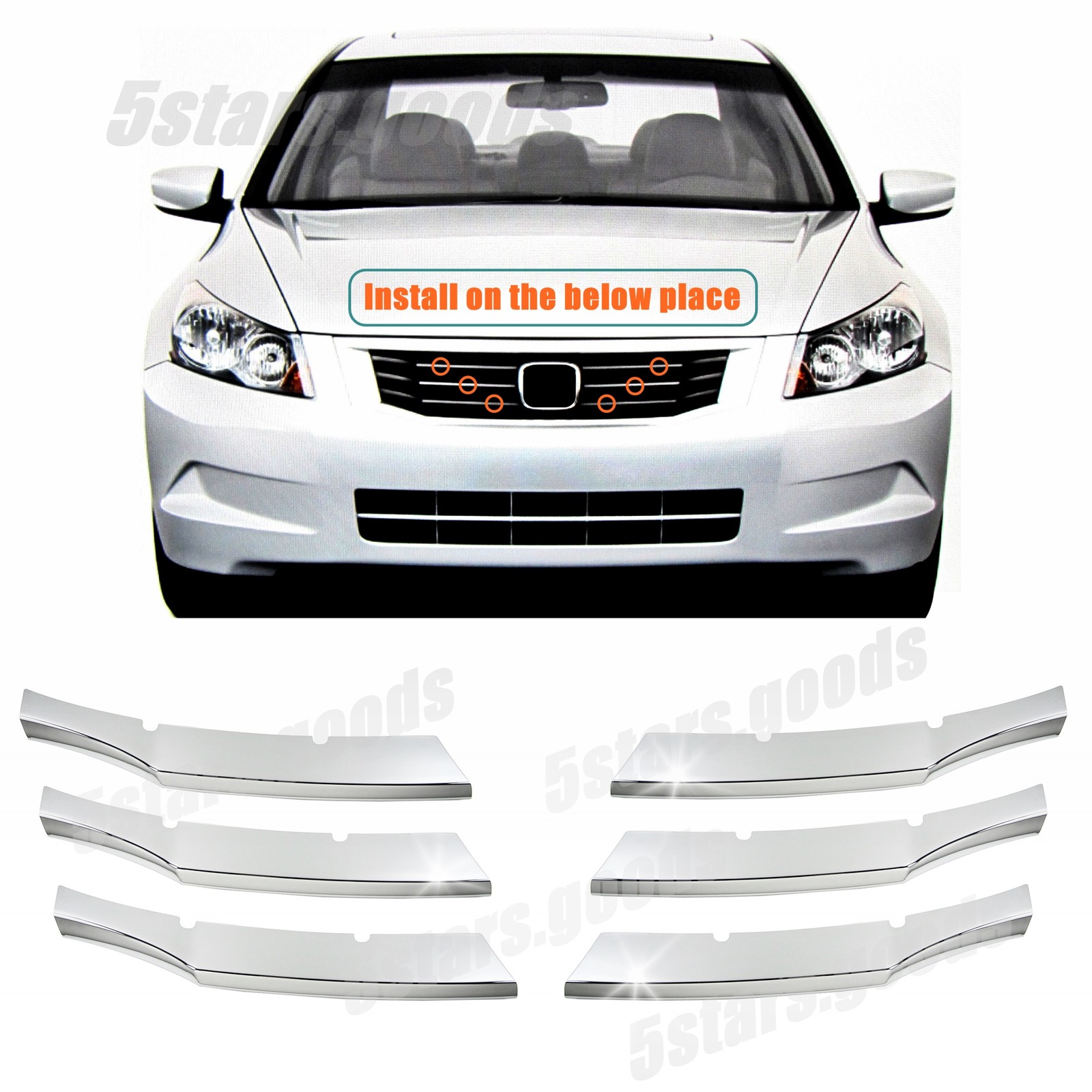 Accessories Chrome Front Center Grille Molding Trims For 2008-2010 Honda Accord
