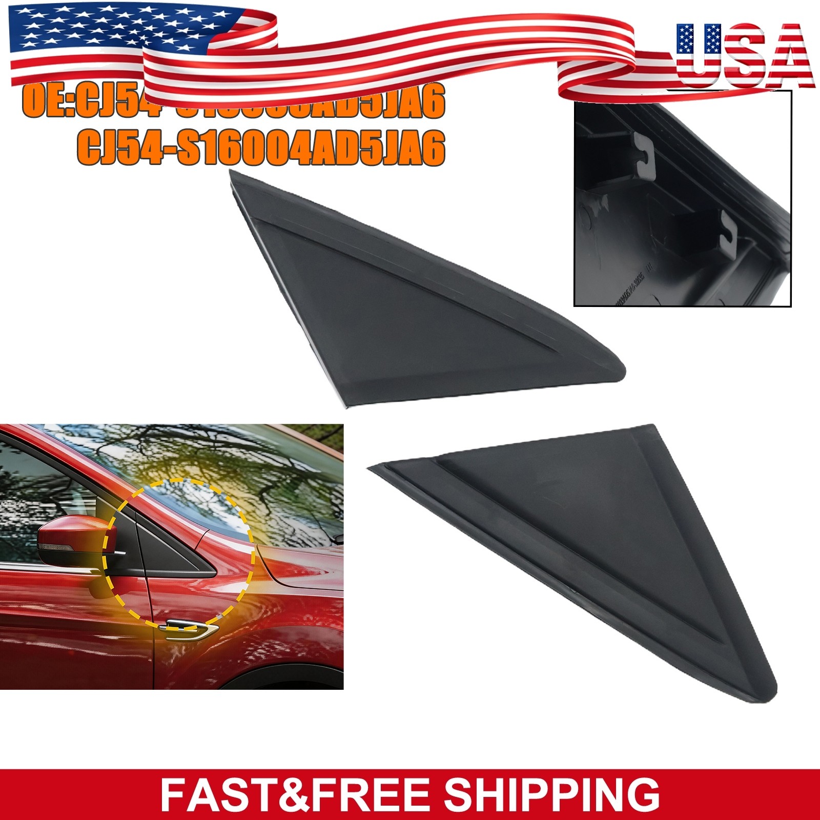 New Front Left+Right Mirror Corner Triangle Fender Cover Fits 13-19 Ford Escape
