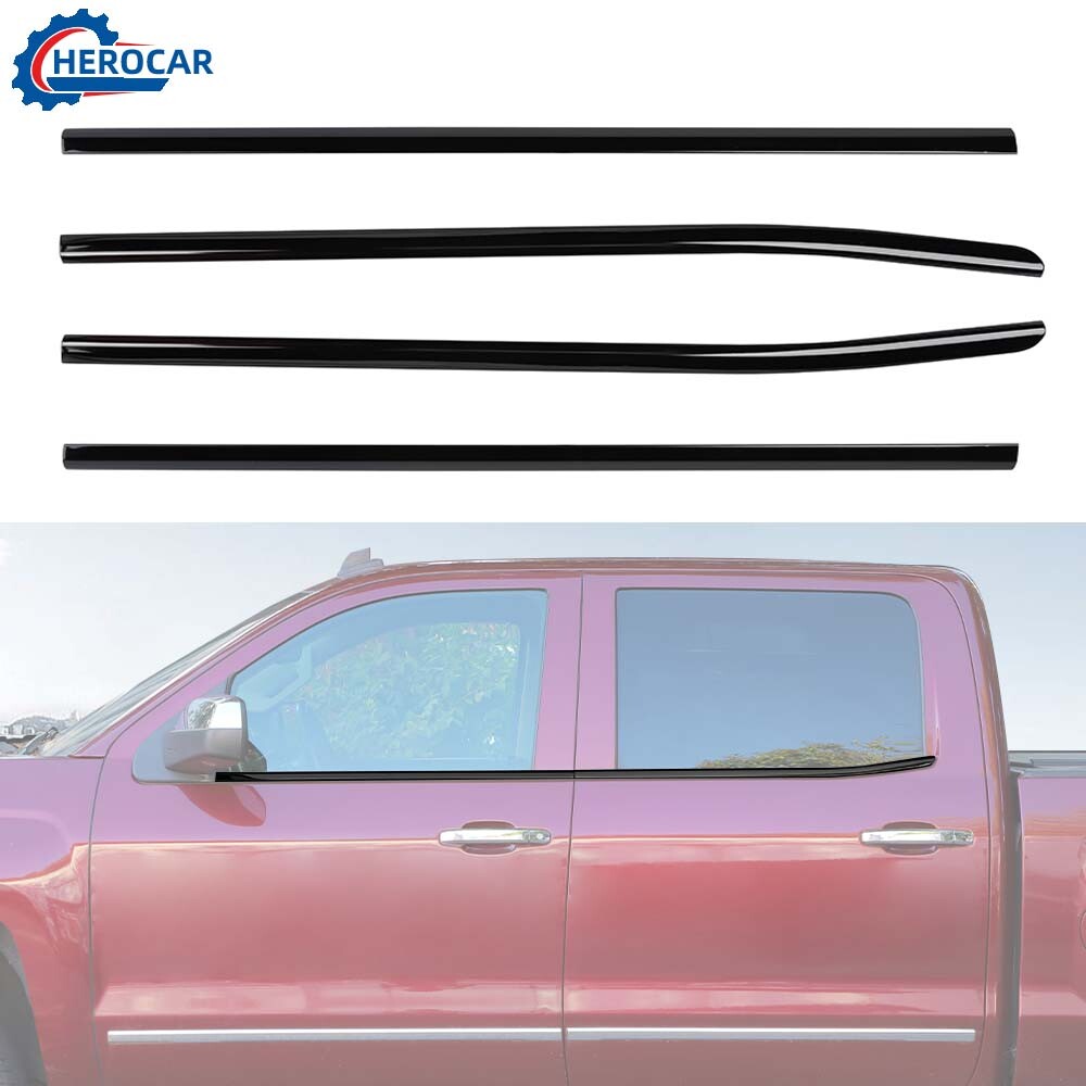For 14-18 GMC Sierra /Chevy Silverado Side Door Window Sill Trim Strips Moldings