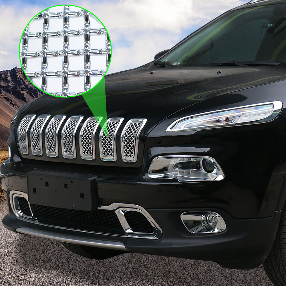 7Pcs Chrome Front Grille Insert Mesh Decor Ring For Jeep Cherokee 2014-18 Access