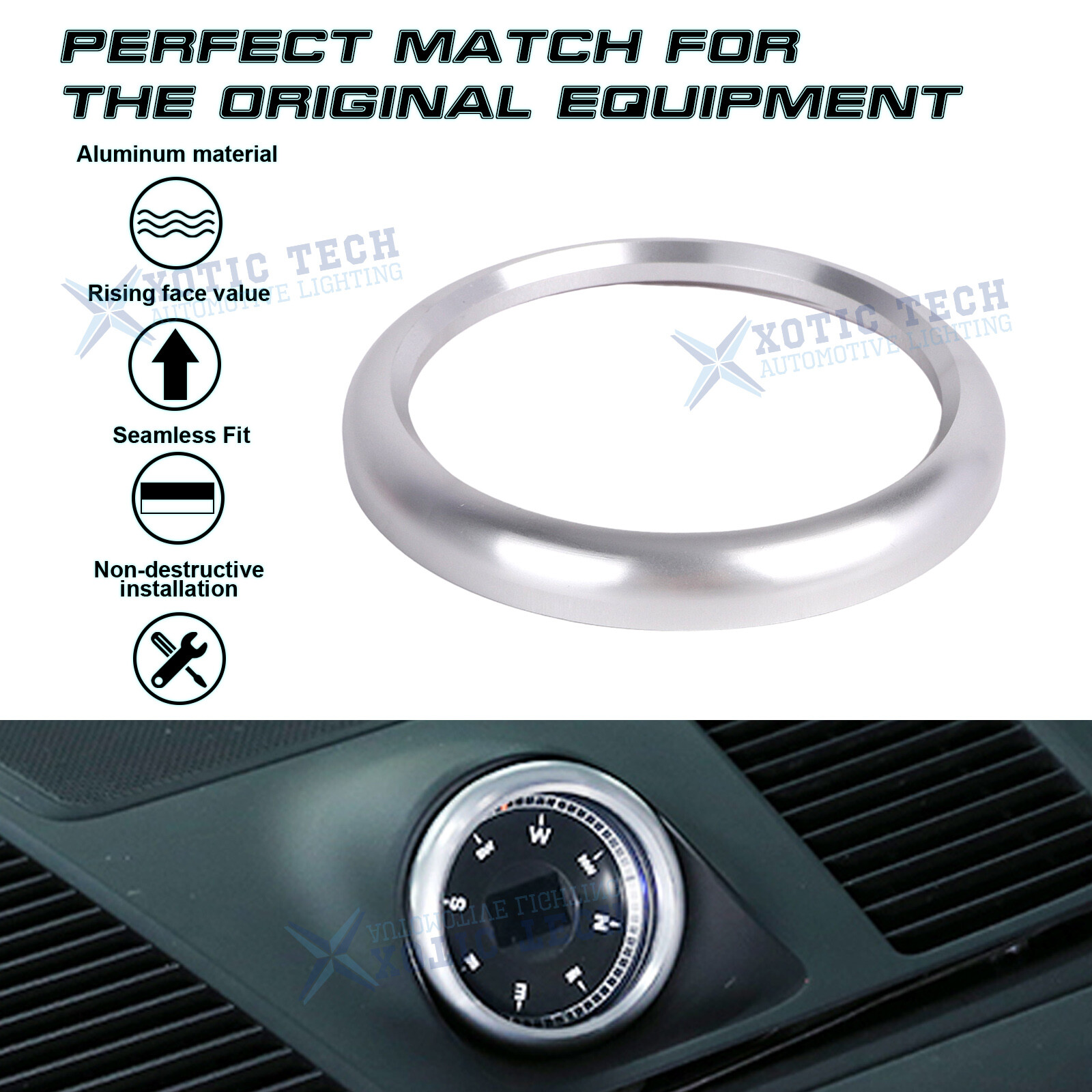 Aluminum Alloy Dashboard Center Clock Ring Trim Stciker Universally fit Porsche
