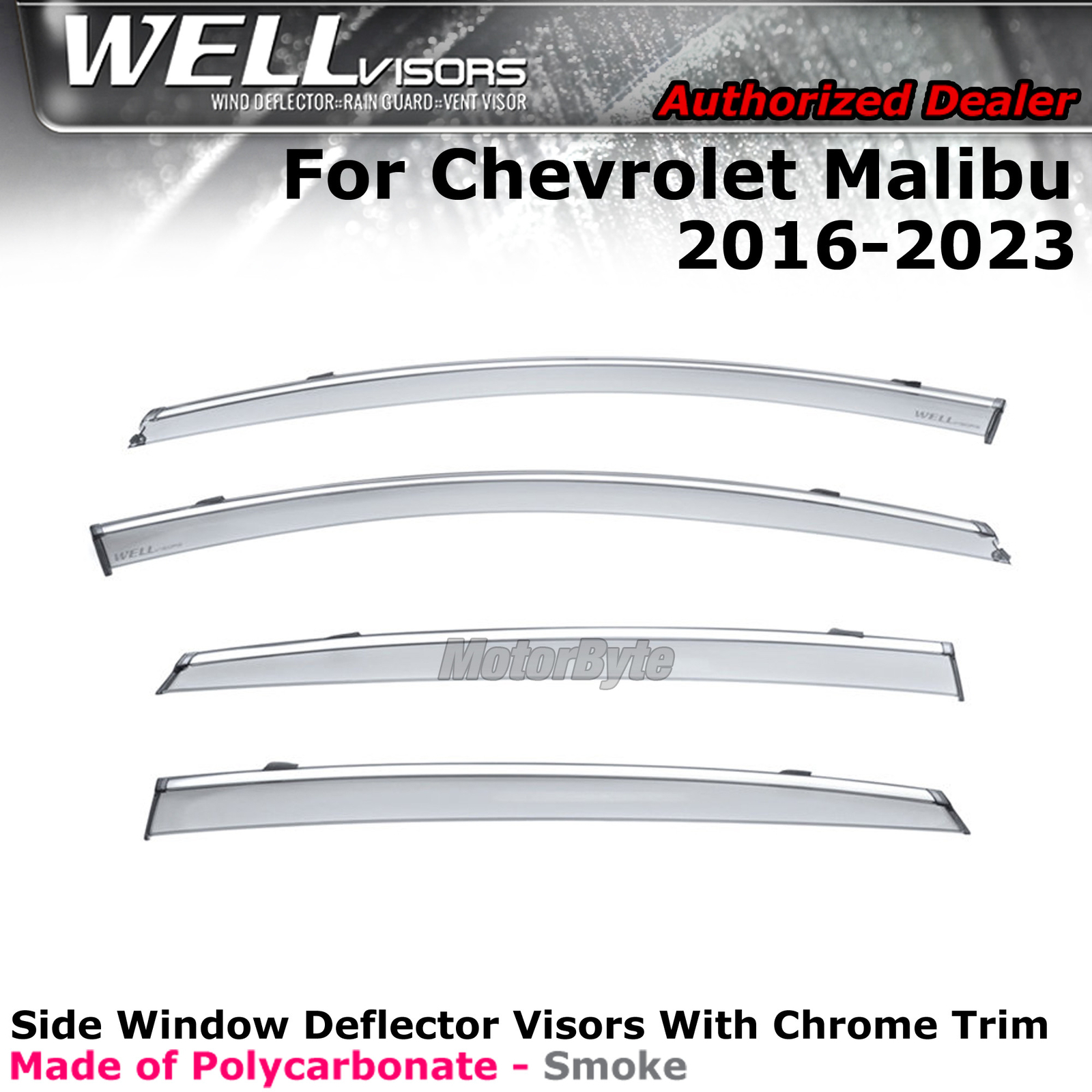 WELLvisors for Chevy Malibu 16-24 Sedan Deflectors Guards Window Visors Chrome