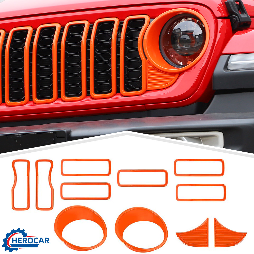 ⭕Headlight Grille Insert Cover Trim Overlay Kit for 2024-26 Jeep Wrangler JL JLU