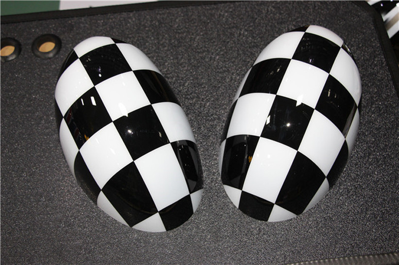For MINI Cooper R55-R61 Black White Checker Side Mirror Cover Cap Manual Fold