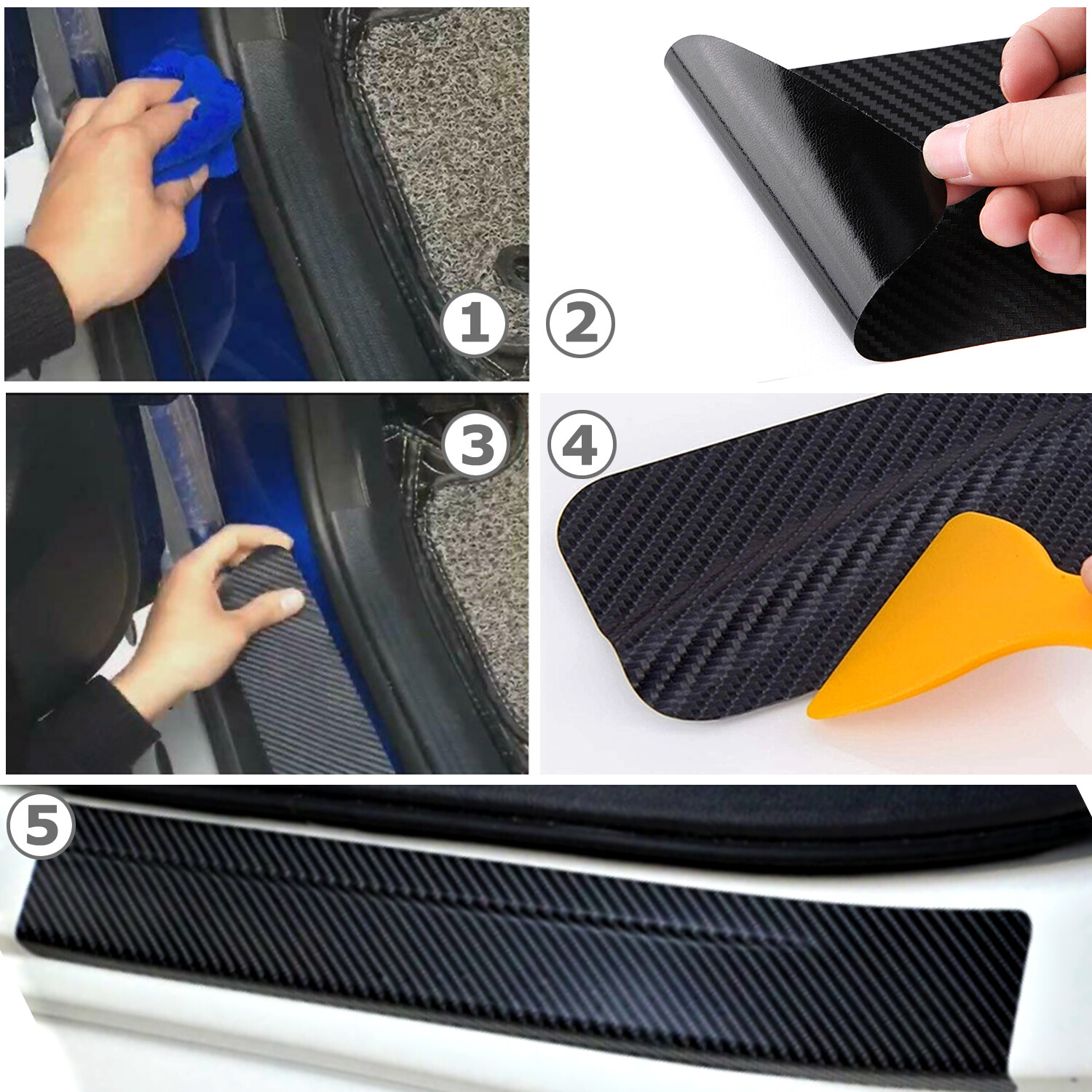 4x Carbon Fiber Car Door Plate Sill Scuff Cover Anti Scratch Sticker Accessories