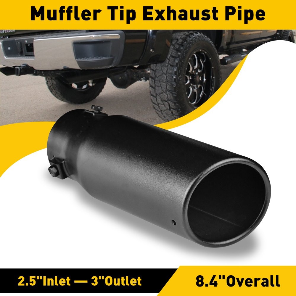 Car Exhaust Tip 2.5 In Black Matte Stainless Steel Pipe Muffler Clamp-On