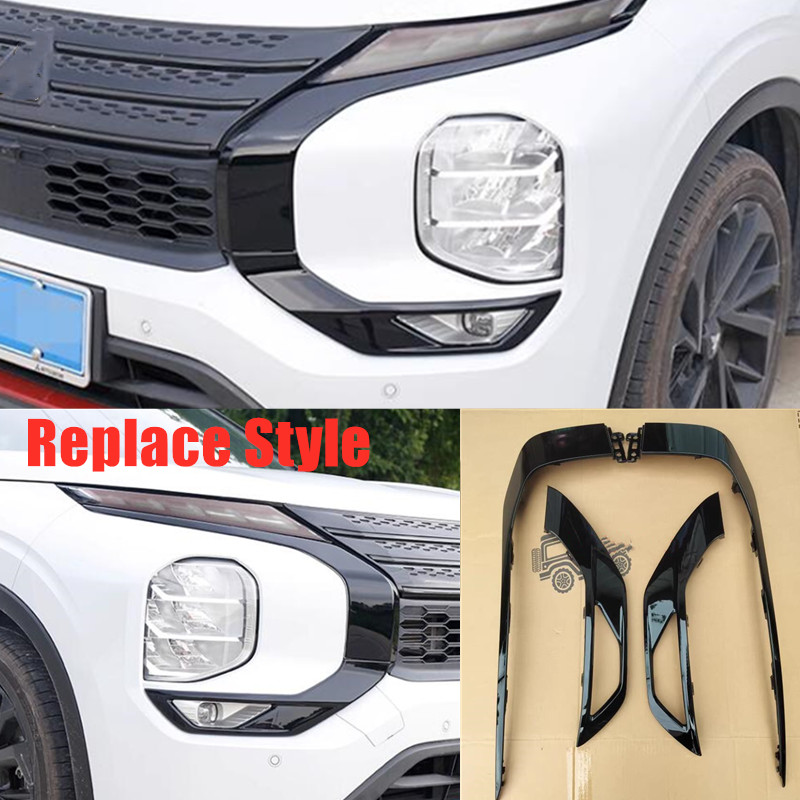 Replace for Mitsubishi Outlander 22-25 Bumper Grille Side Strips Trim Black ABS
