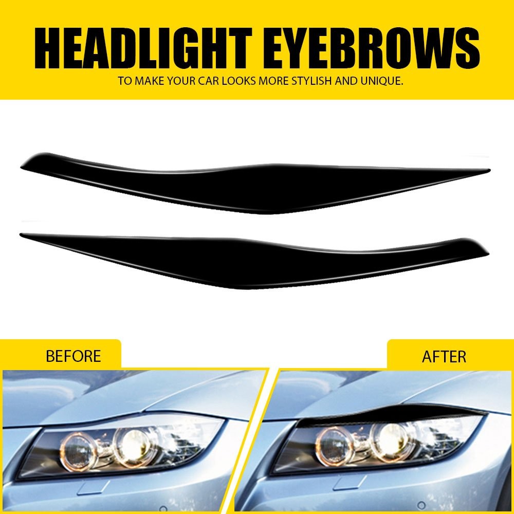Gloss Black Headlight Eyelid Eyebrow Trim Fit For 2005-2012 BMW 3 Series E90 E91