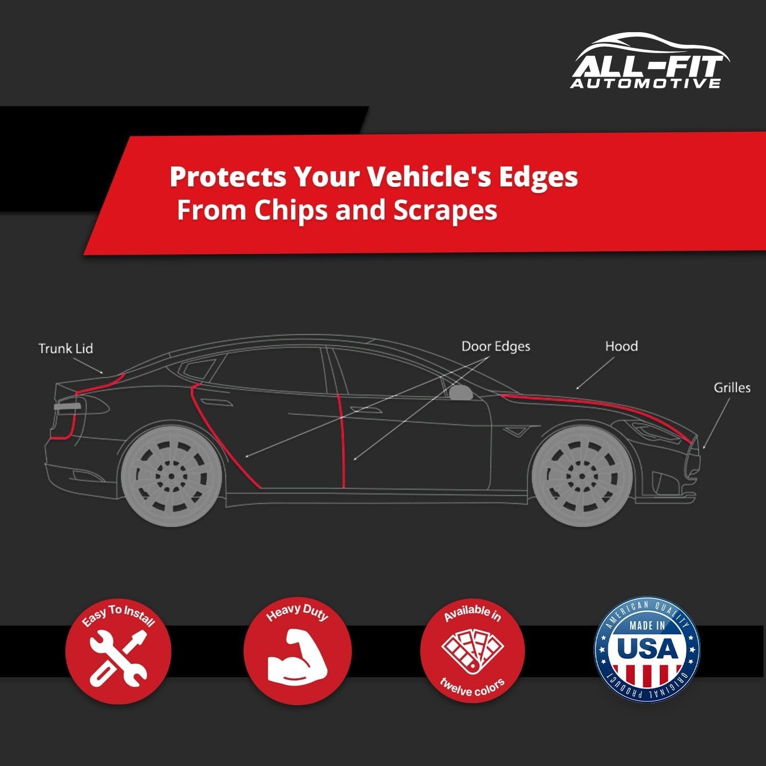 ALL-FIT Car Door Edge Protector Guard from Scratches & Dings U-Shaped (GOLD)