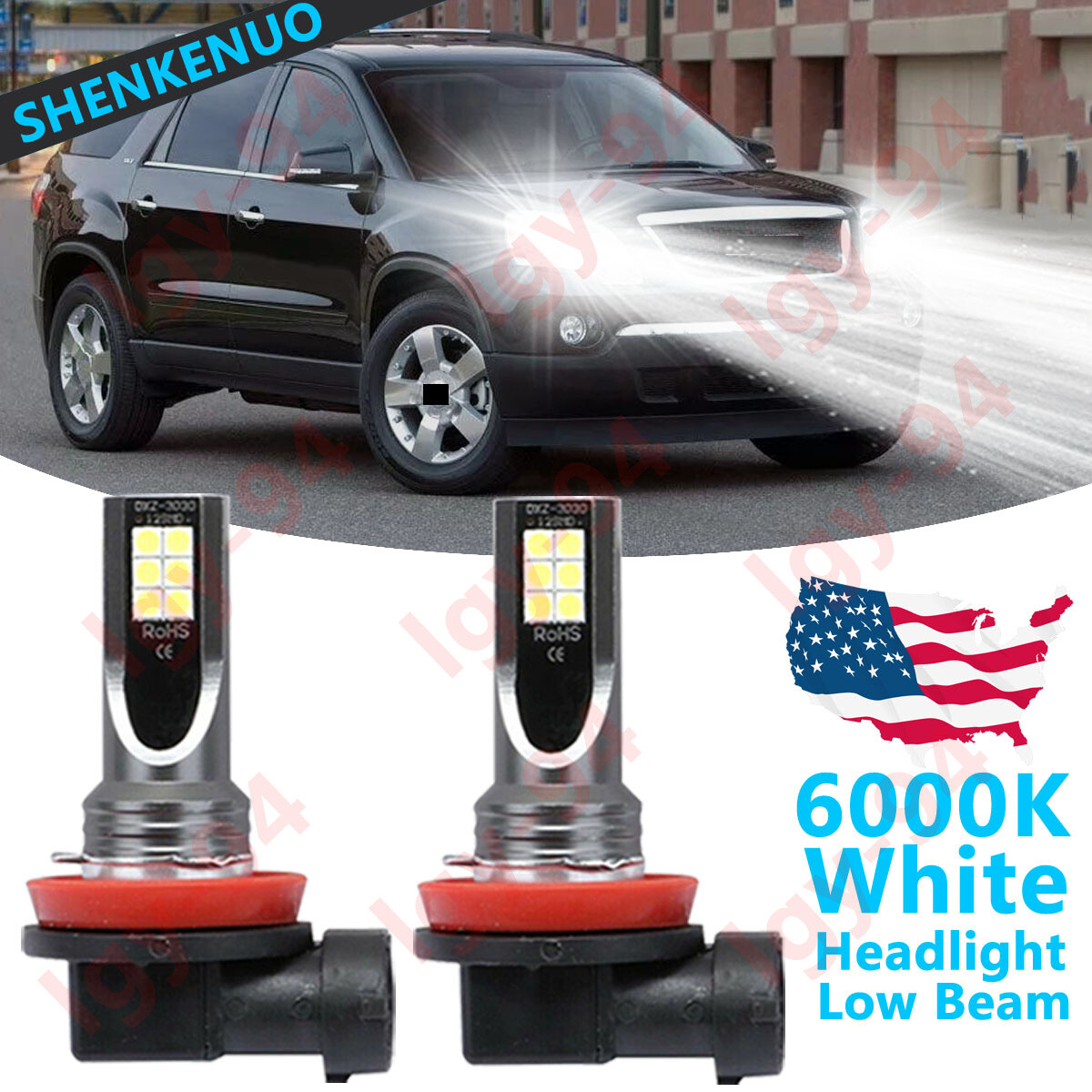 For GMC Acadia 2007-2012 – 2PC 6000K White H11 LED Headlight Bulbs Low Beam BY