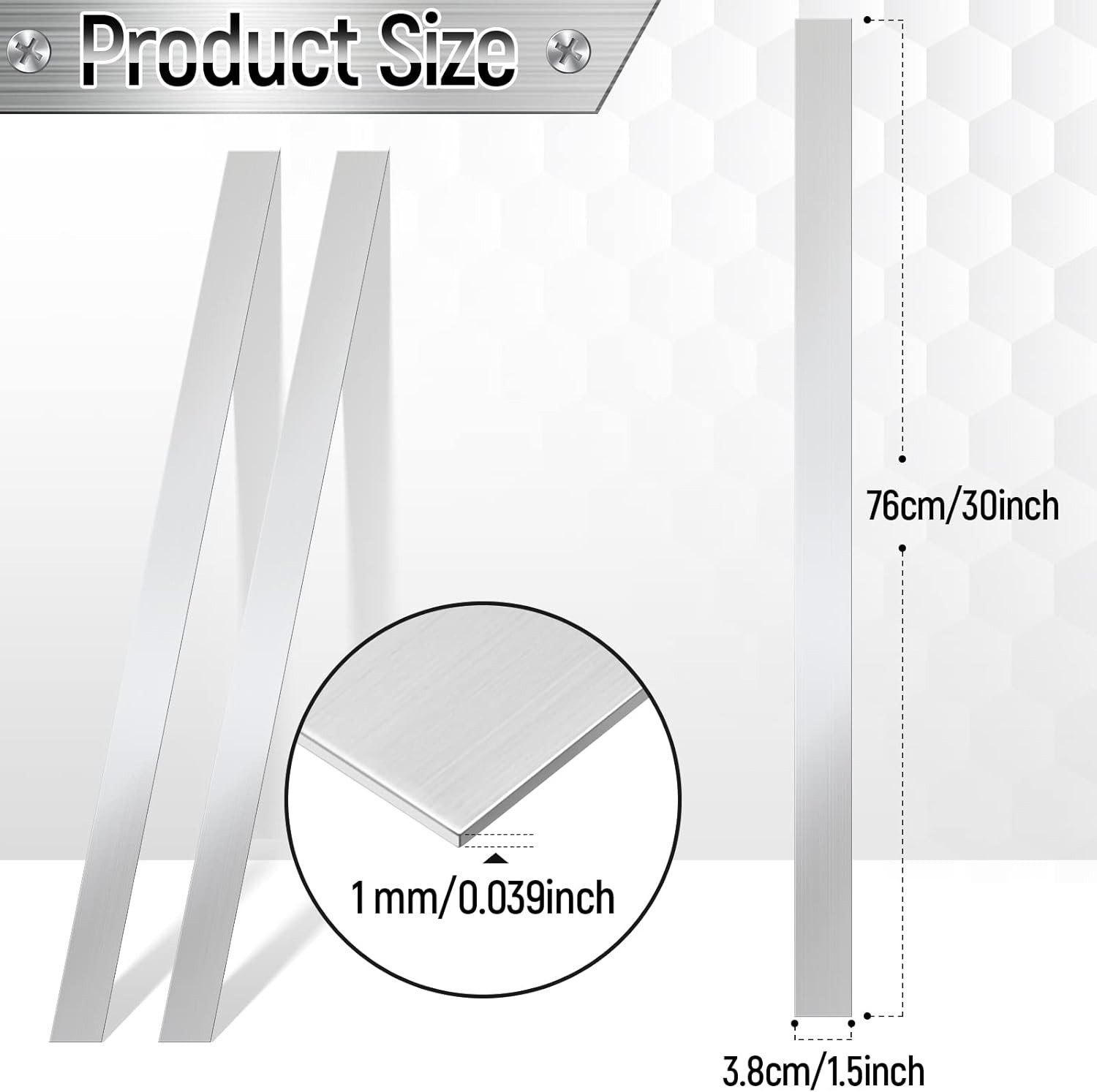 304 Stainless Steel Trim Sheets, Decorative Strips for Kitchen Use, 1.5 x 30