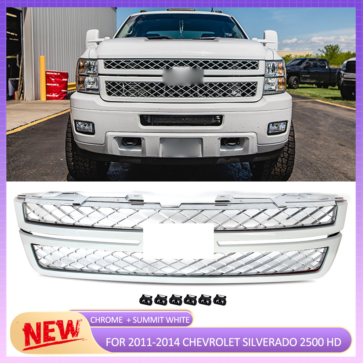 Summit White & Chrome Front Bumper Grille For 2011-2014 Silverado 2500 3500 HD