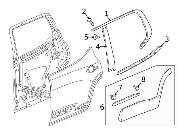 Genuine GM Rear Passenger Side Door Window Upper Reveal Molding 84190174