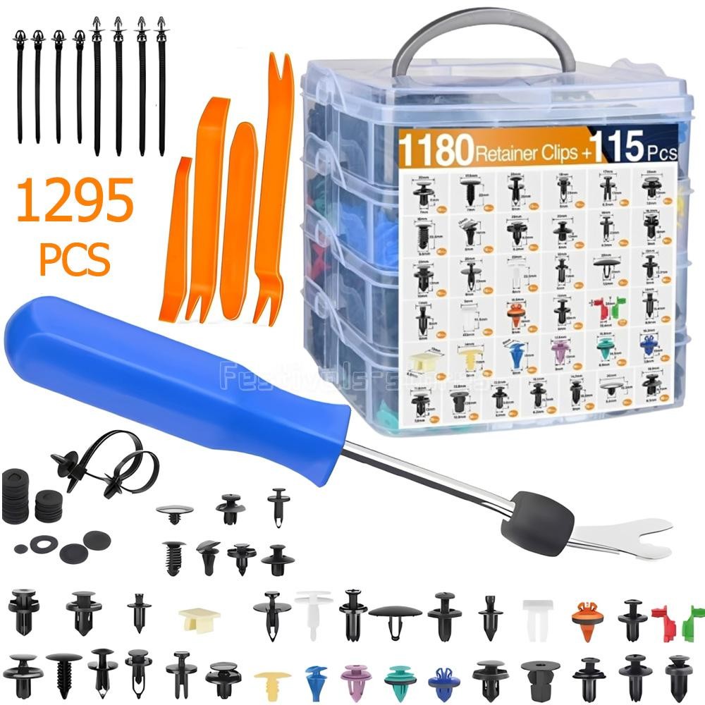 1295Pcs Car Retainer Clips Auto Fasteners Assortment-Nylon Bumper Fender Rivets