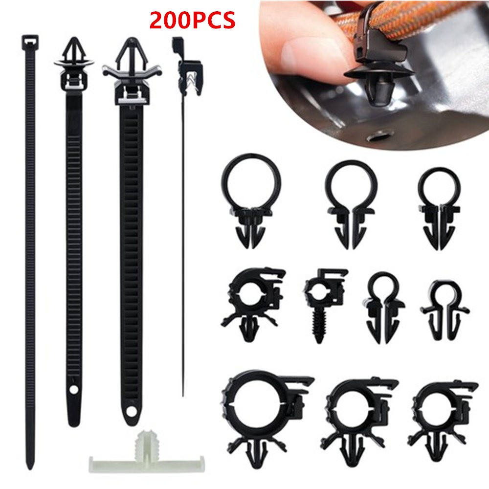 For General Motors 200 Pcs Wire Retainer Kit 15 Sizes Nylon Zip Ties Clips