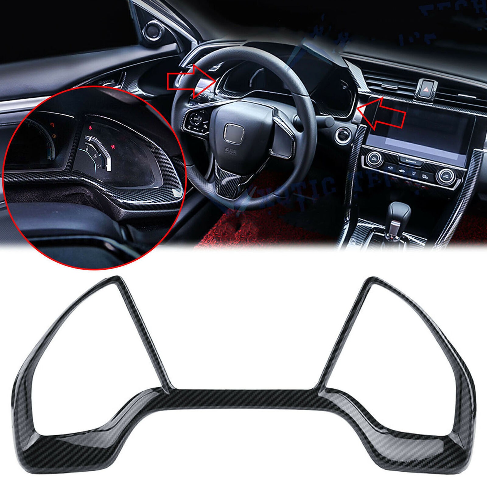 Carbon Fiber Texture Dashboard Panel Frame Cover Trim Fits Honda Civic 2016-2020