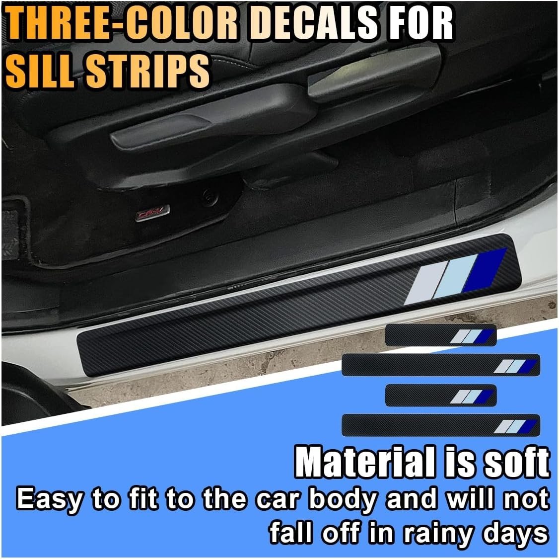 4PCS Tri-Color Carbon Fiber Door Sill Protectors – Universal Fit & Easy Install