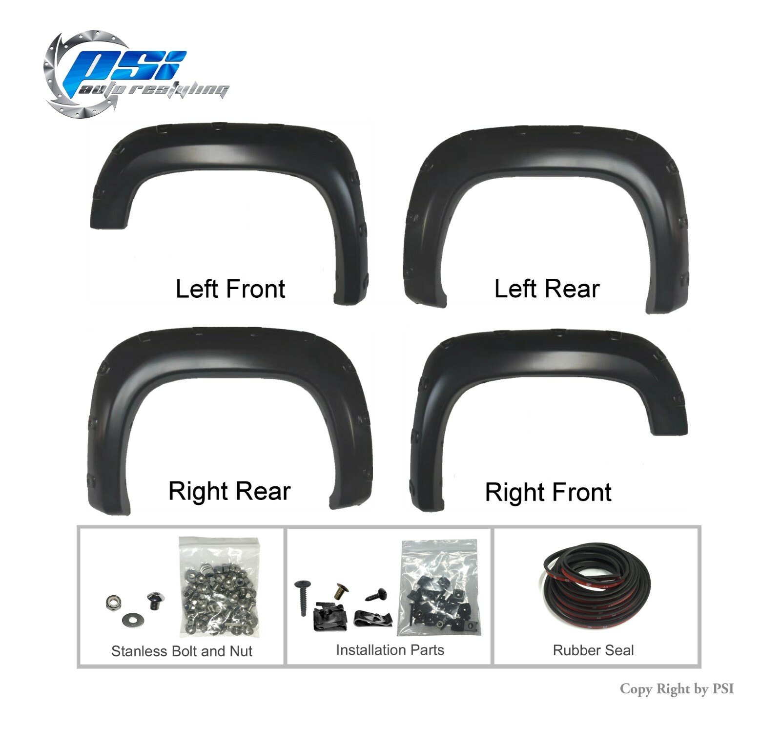 Pop-Out Bolt Fender Flares Fits GMC Sierra 2500 HD 3500 HD 2011-2014 Paintable