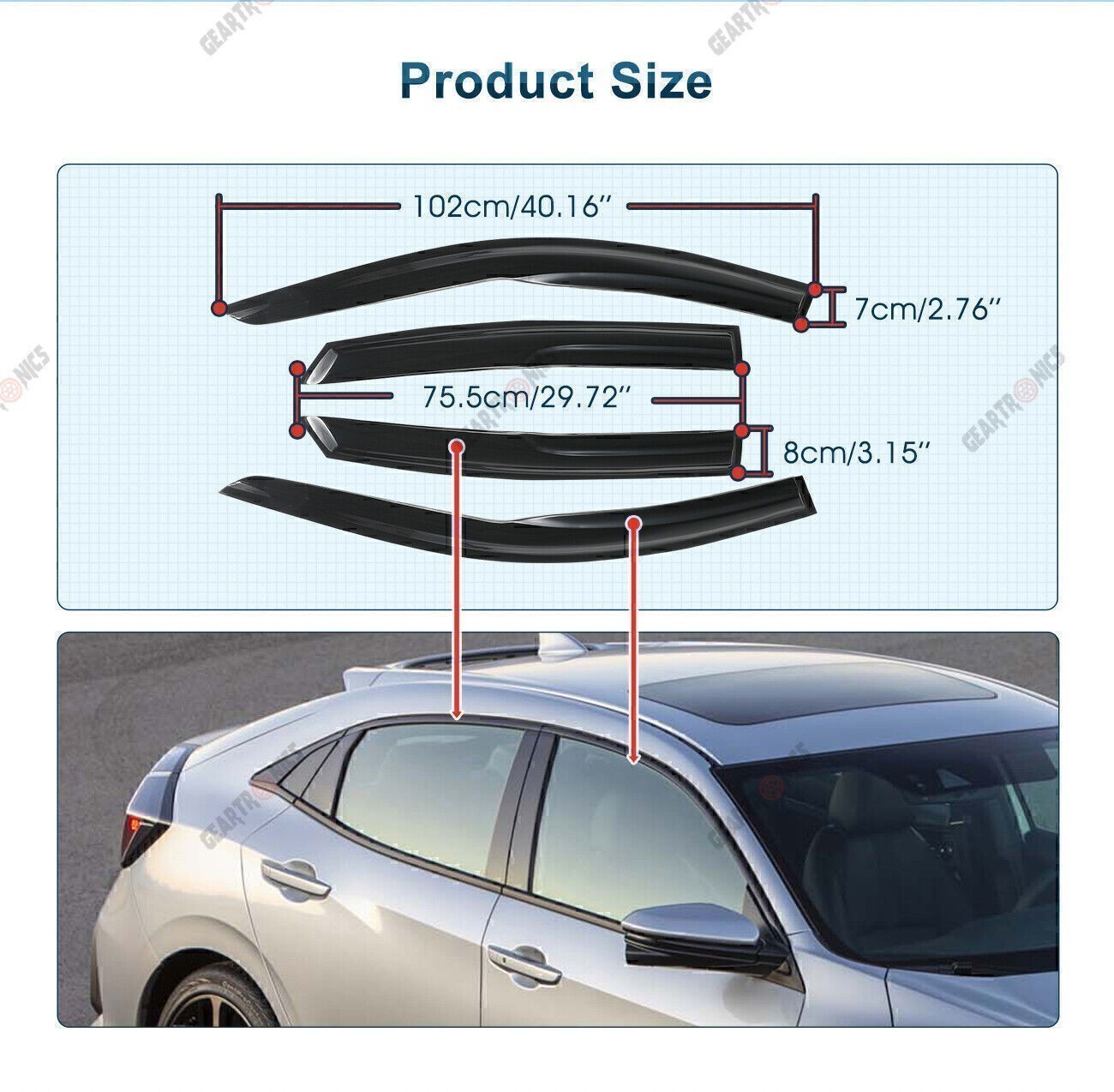 For 2016-2018 2019 2020 Honda Civic Sedan Window Visor Rain Sun Deflector Guards