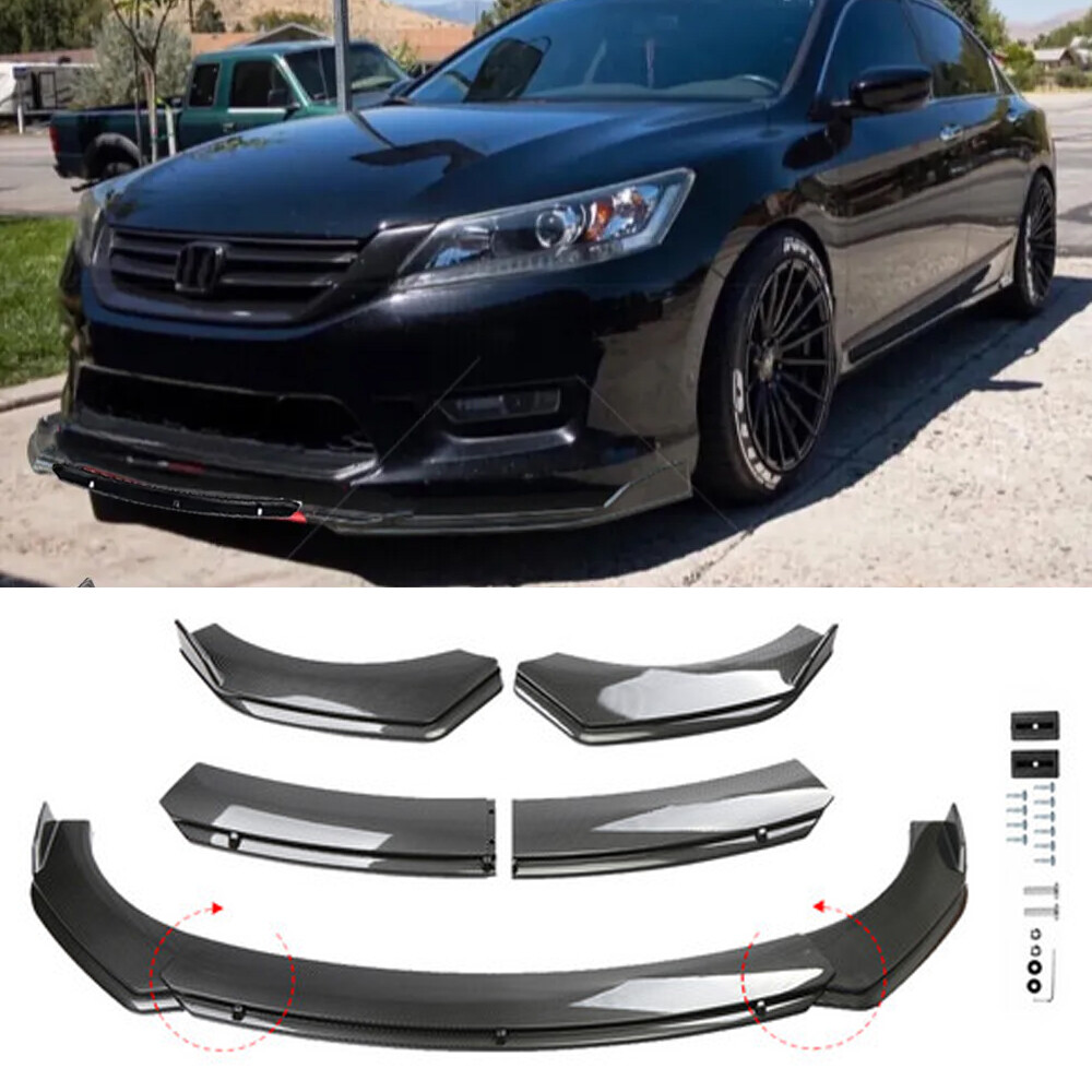 Front Bumper Lip Spoiler Splitter 4Pcs For Honda Accord Carbon Fiber Style