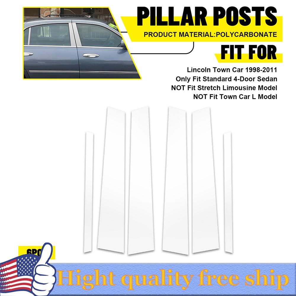 6pcs Chrome Pillar Posts Door Side Trim Cover Fit For Lincoln Town Car 98-2011 O