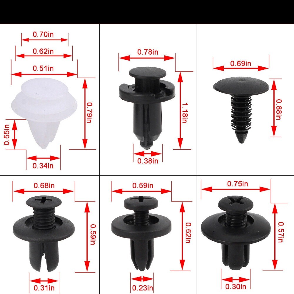 100 Pcs Fender Liner Fastener Rivet Push Clips Retainer 6 Size Universal for Car