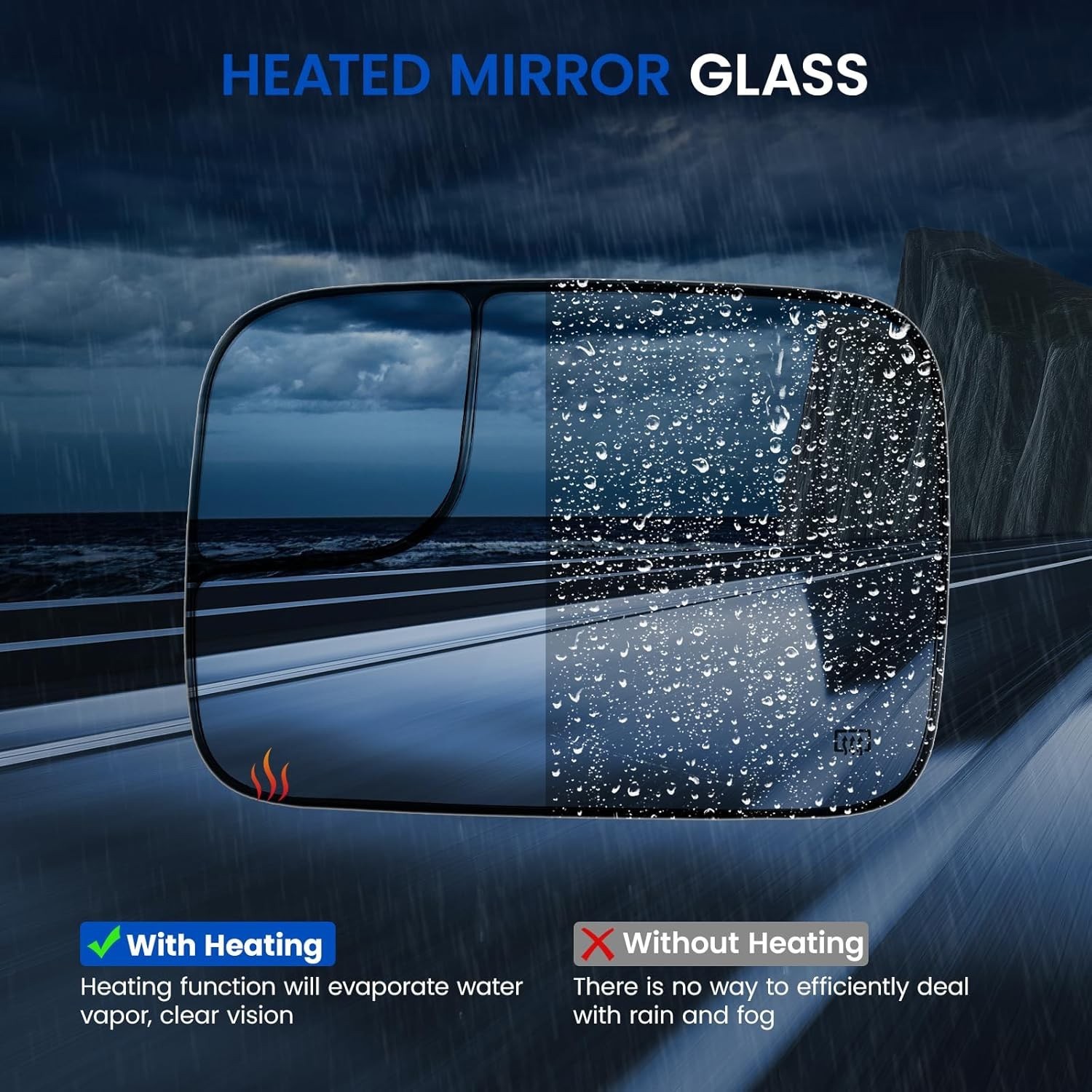 Mirror Glass For 2005-08 Dodge Ram 1500 Heated with Backing Plate Glass