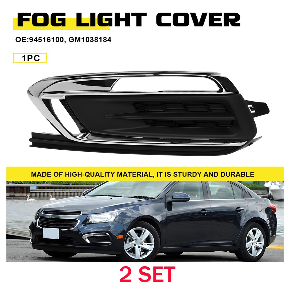 For 2015-16 Chevy Cruze Left Front Fog Light Cover Trim Black Chrome 2X 94516100